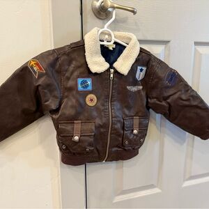 Le Top Brown Faux Leather Jacket with Cream Collar